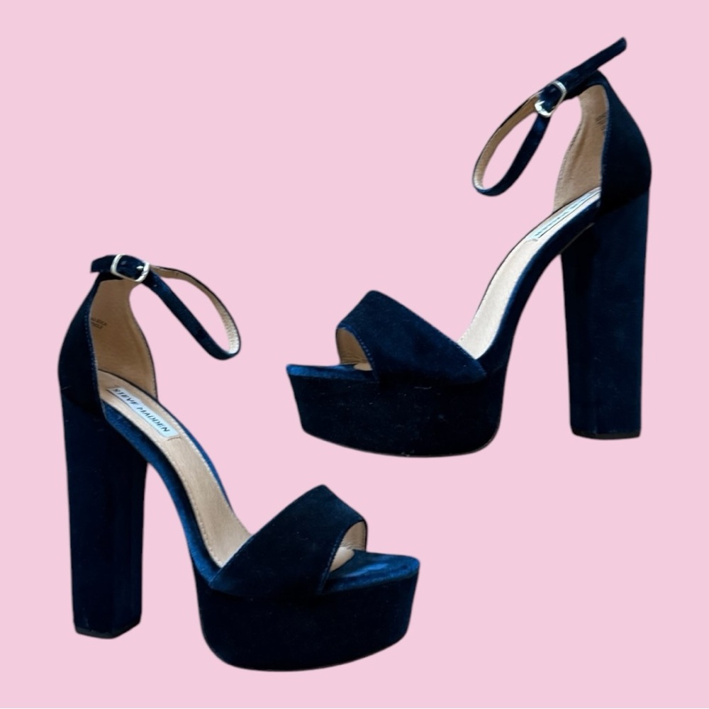 Steve Madden dark blue Gonzo velvet platform sandals